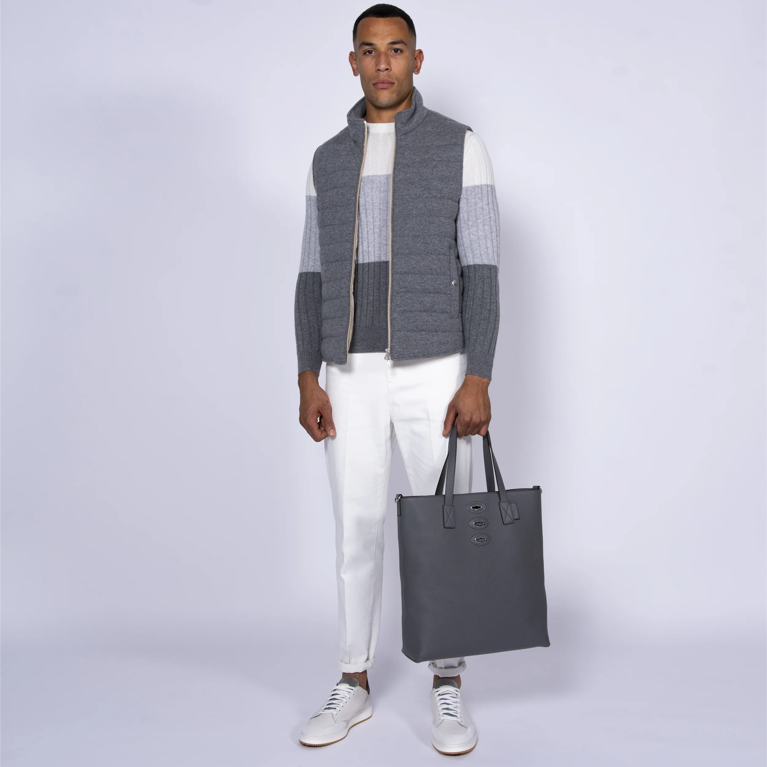 BRUNELLO CUCINELLI 'Panelled' Cashmere Crewneck Knit Cream/White - Image 6