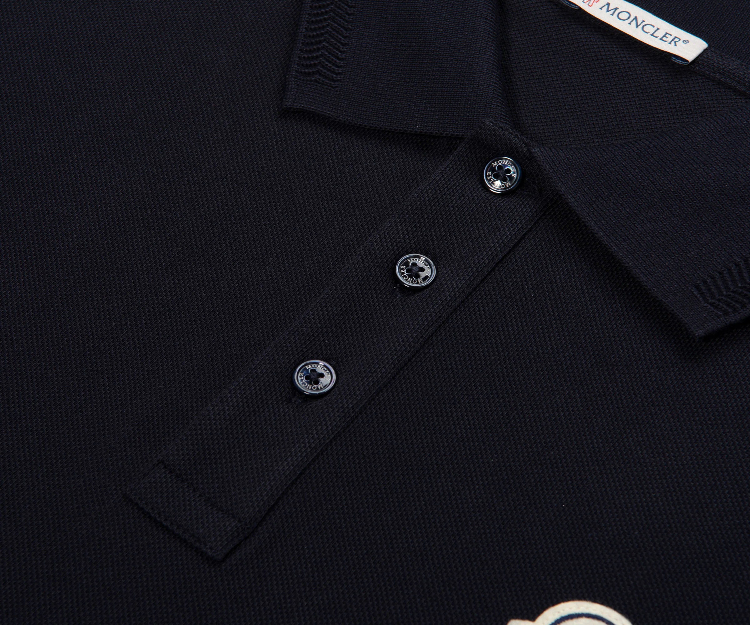 Moncler Navy Logo Patch Piquet Polo - Image 3