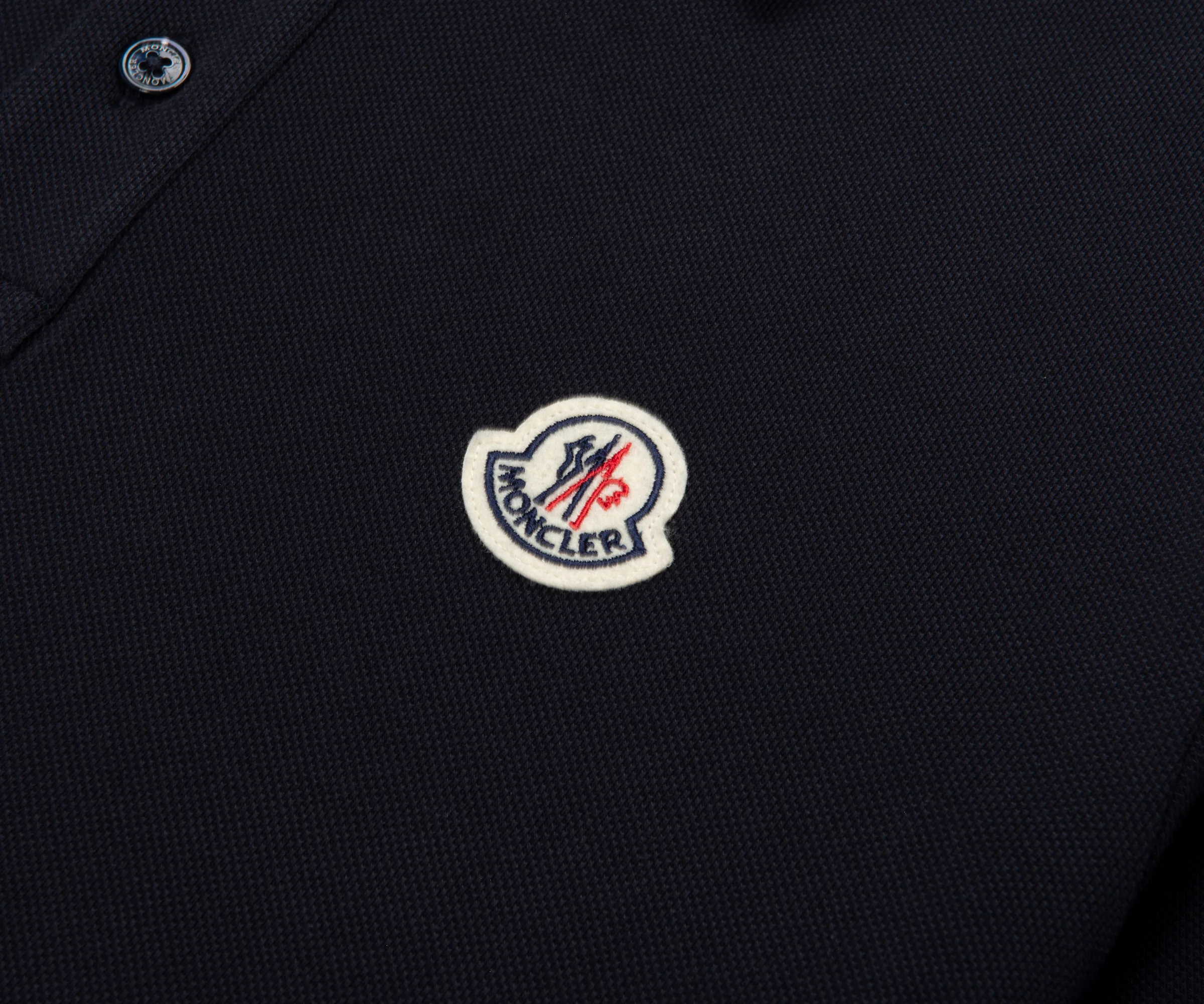 Moncler Navy Logo Patch Piquet Polo - Image 4
