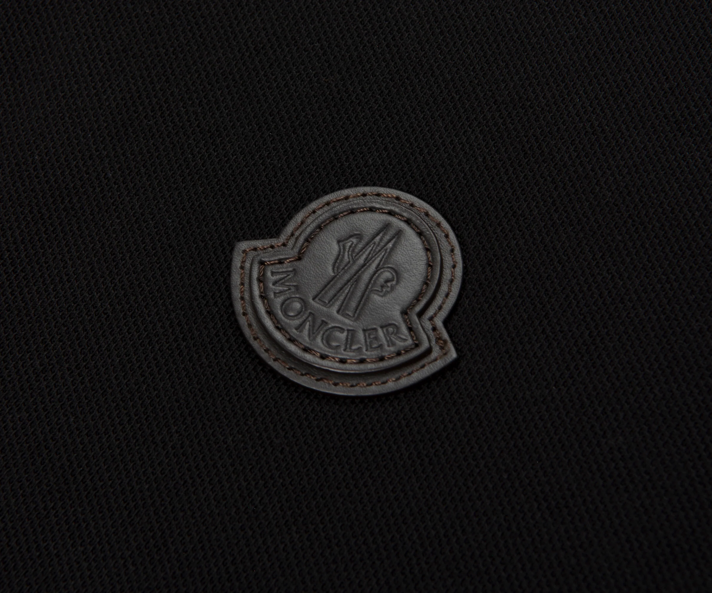 Moncler Black Leather Badge Silver Button Polo - Image 4