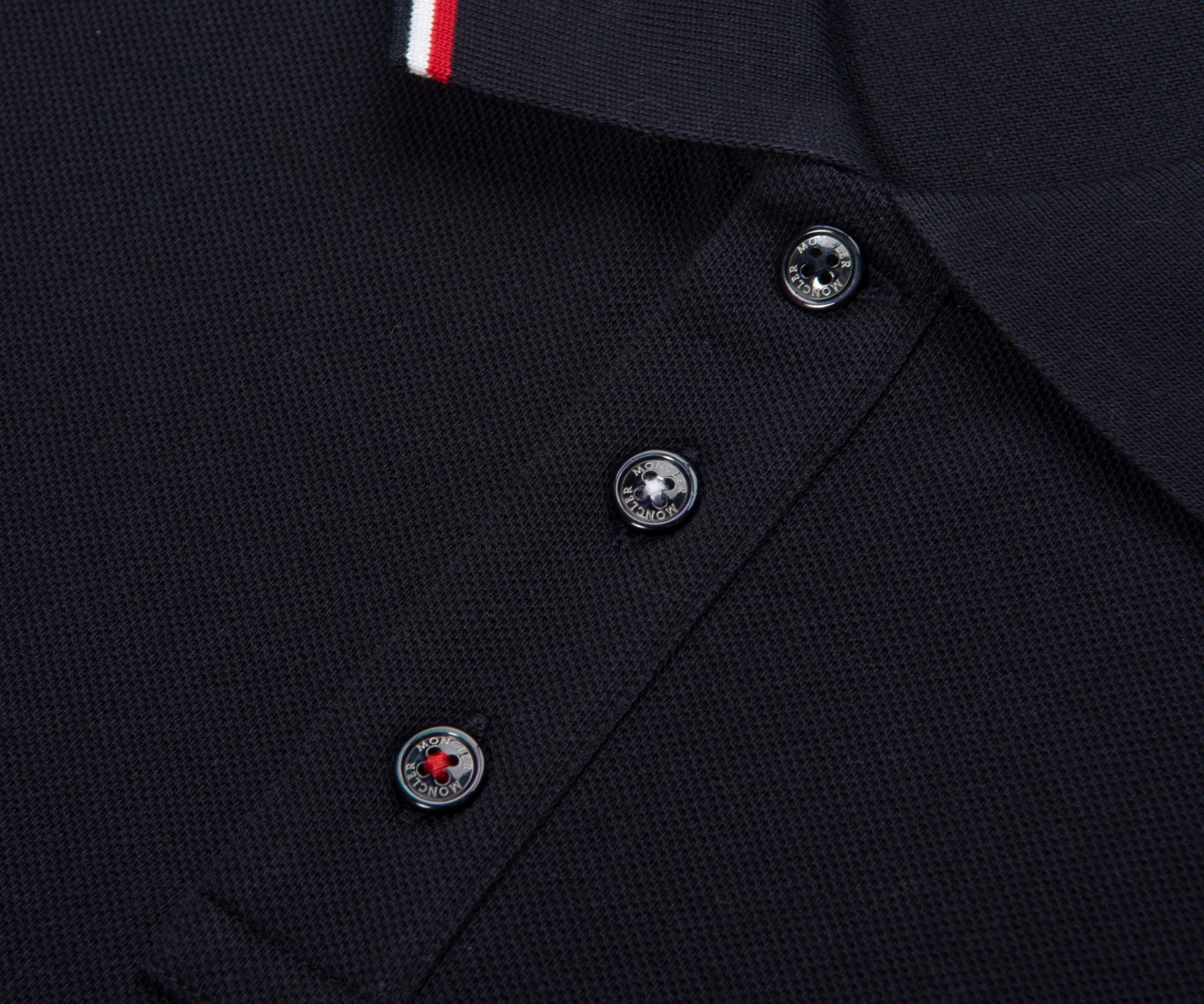 Moncler Classic Navy Tricolour-Trimmed Polo - Image 3